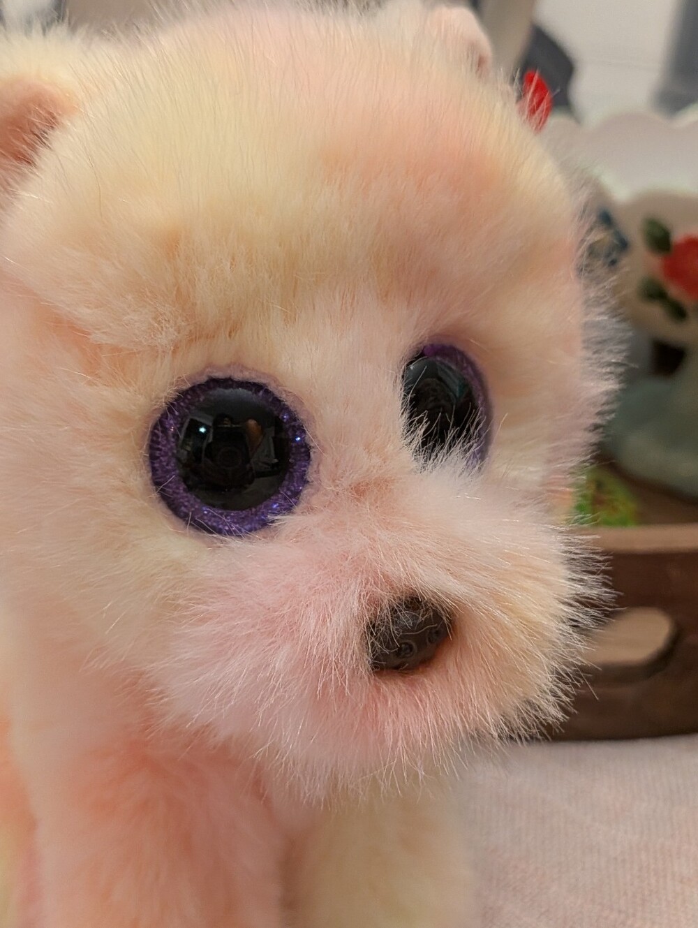 TYBaby Plush Puppy with Purple Sparkle Eyes - Soft Peach Fur